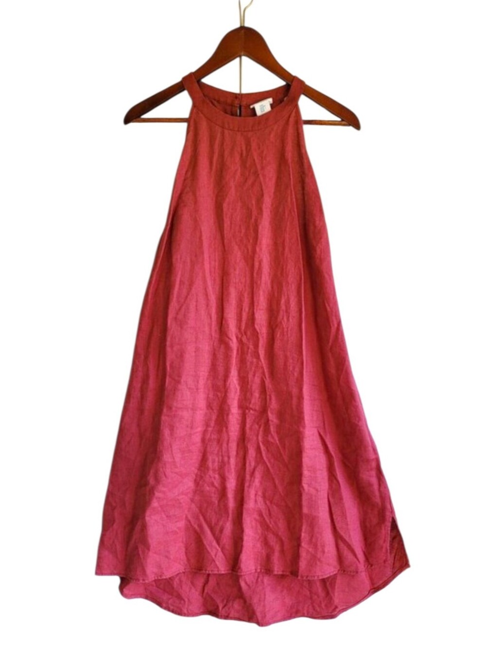 Sigrid Olsen 100% Linen Sleeveless Halter Neck A-Line Dress in Dusty Rose Medium